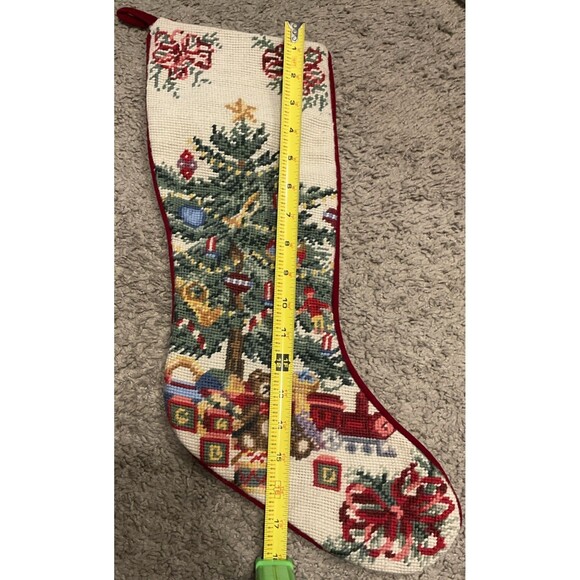 Handmade Other - VINTAGE CHRISTMAS STOCKING NEEDLEPOINT TREE BEAR TRAIN SET